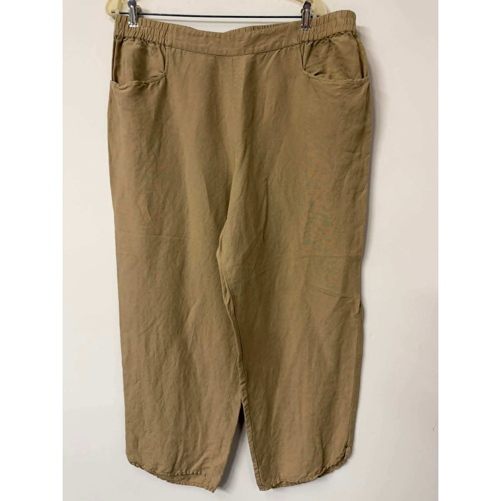 Soft Surroundings Women's XL Tan Linen Blend Wide Leg Elastic Waist Crop 25473
